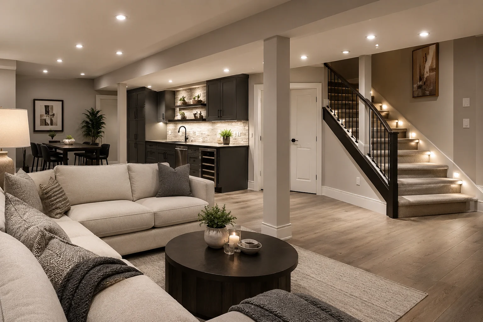 Basement renovation with new electrical rough-in and lighting